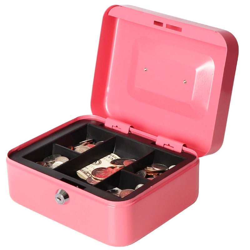 Decaller Cash Box with Money Tray, Metal Locking Money Box with Key Lock for Security, 7 4/5" x 6 1/3" x 3 1/2", Pink - Image 4